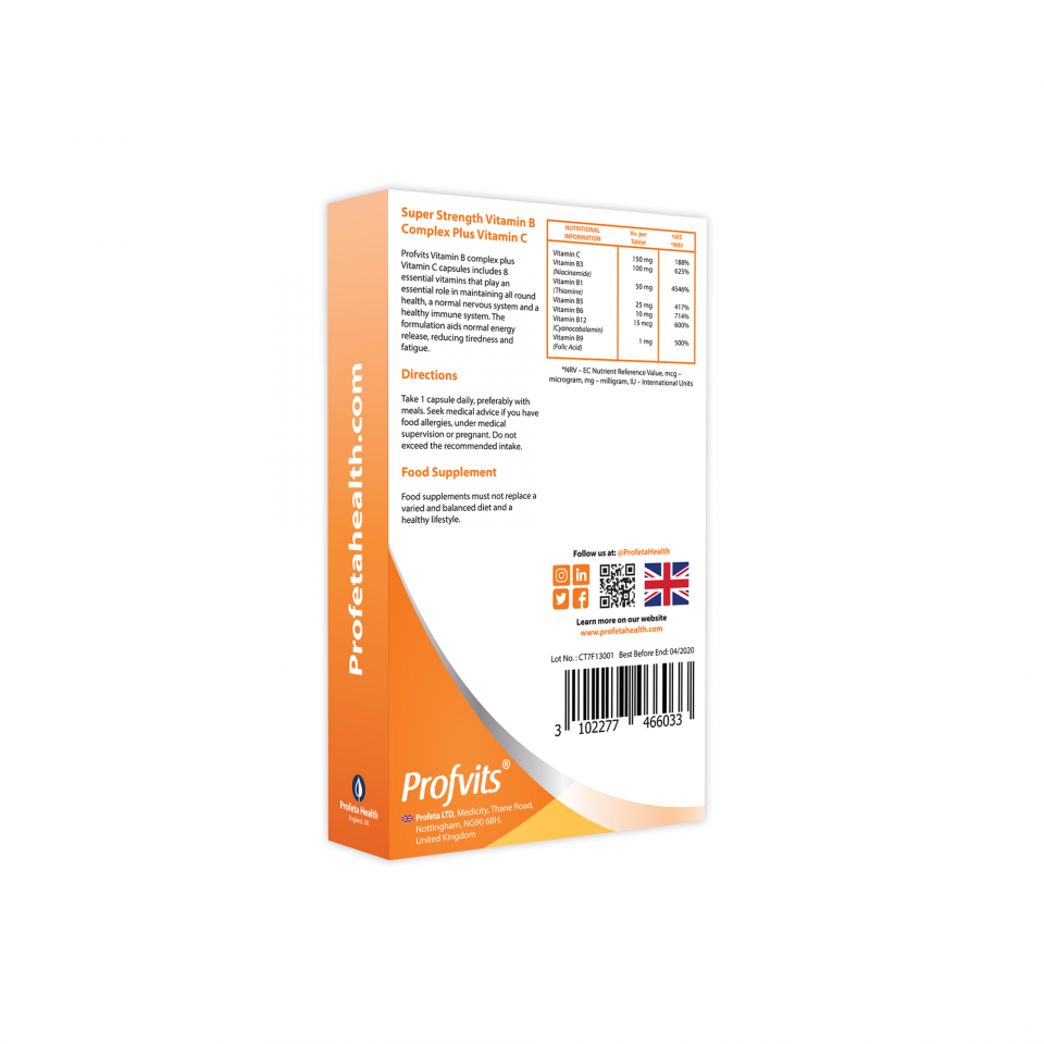 Profvits Vitamin B Complex Plus Vitamin C (30 & 60) Profeta Health