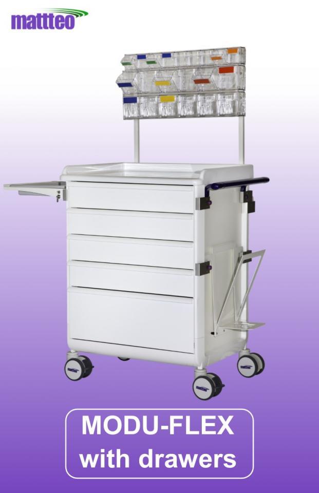 MODU-FLEX cart/trolley with telescopic drawers and working top MODU-FLEX cart/trolley with telescopic drawers and working top