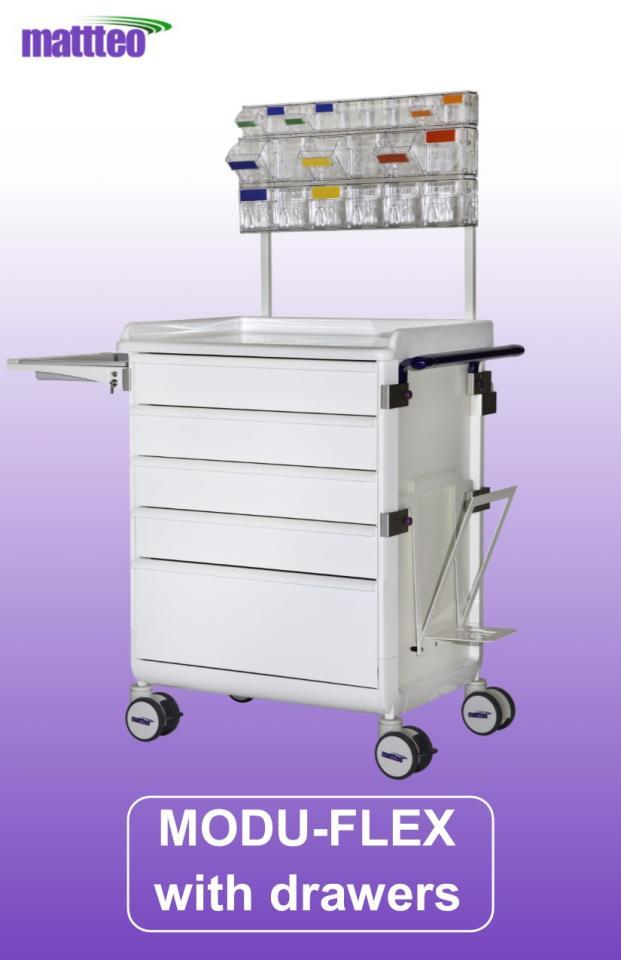 MODU-FLEX modular cart/trolley with telescopic drawers and working top