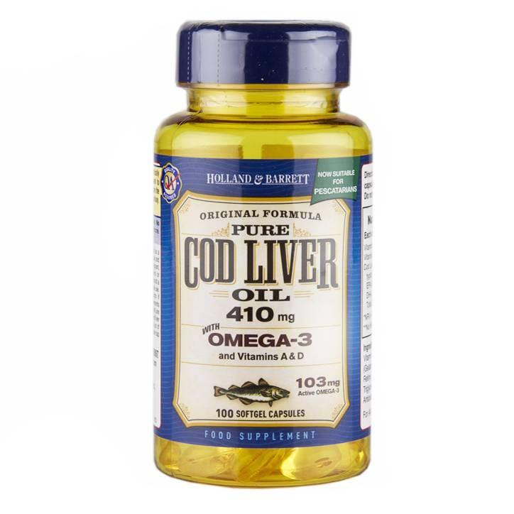 Holland \u0026 Barrett Cod Liver Oil Capsules 410mg - 100's | Connective Pharma  Ltd